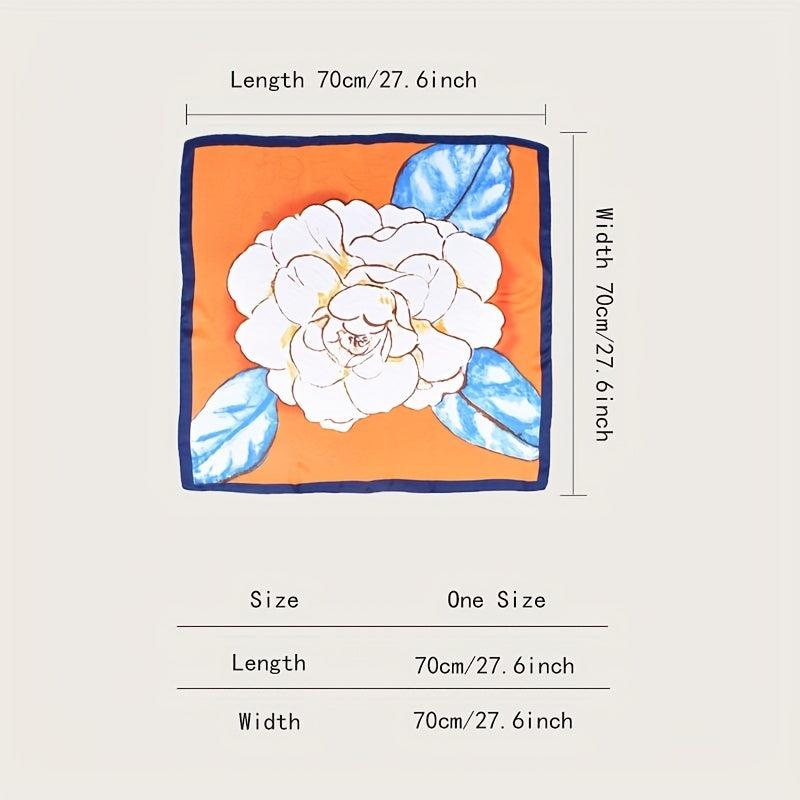 Camellia Print Bandana Silk Square Scarf Satin Shawl Neckerchief
