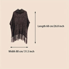 Wine Red Ribbed Knitted Cape Tassel Shawl Warm Pullover Cardigan