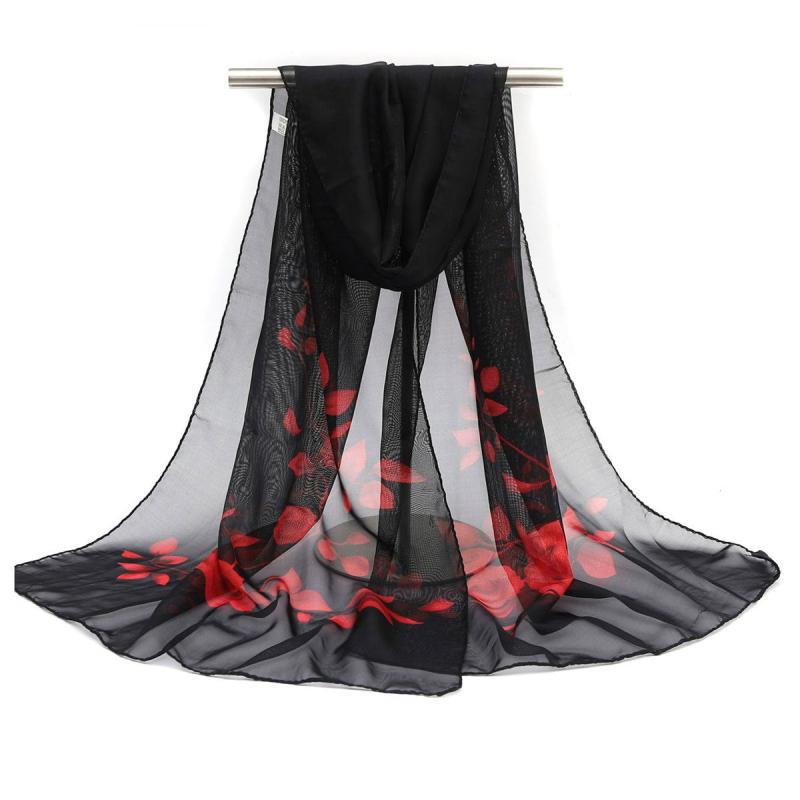 Leaf Print Chiffon Scarf Solid Shawl Travel Beach Towel