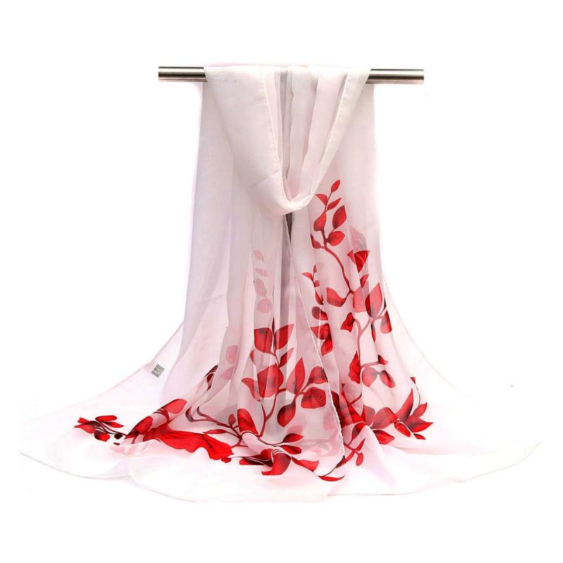 Leaf Print Chiffon Scarf Solid Shawl Travel Beach Towel