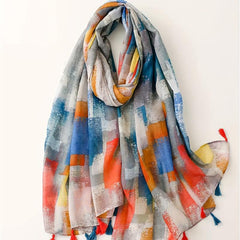 Colorful Printed Scarf Thin Breathable Headscarf Casual Sunscreen Fringed Shawl