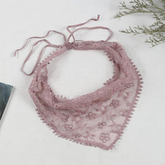 Floral Embroidery Triangle Scarf Lace Hollow Out Head Covering Bandana Neckerchi