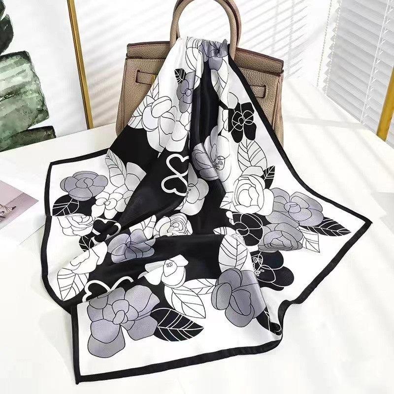 Flower Plaid Print Square Scarf Women Casual Shawl Sunscreen Windproof Head Wrap