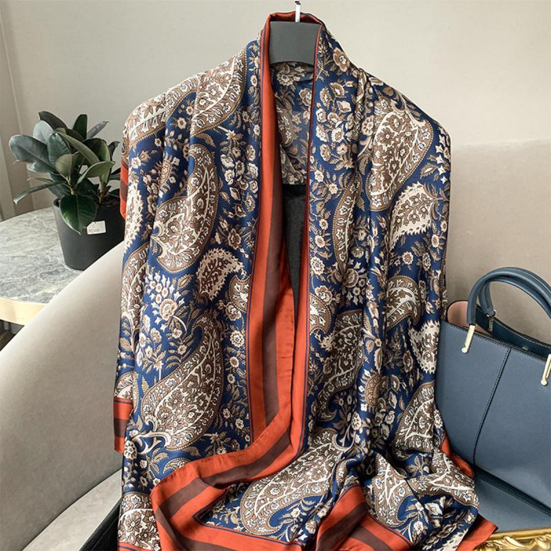 Paisley Print Scarf Classic Silk Shawl Satin Head Wraps