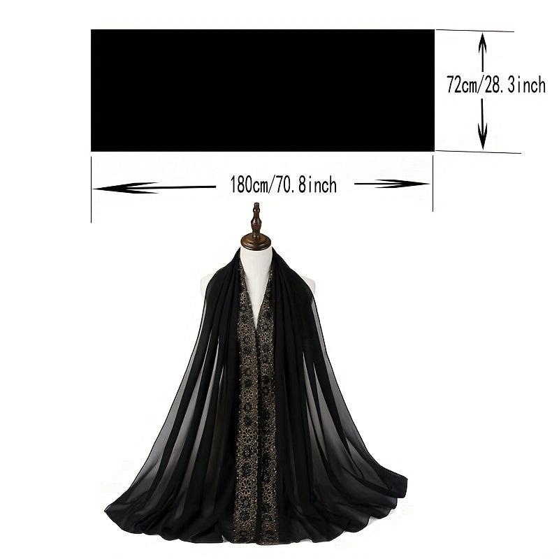 Beaded Lace Chiffon Scarf Hijab Solid Shawl Classic Head Wrap