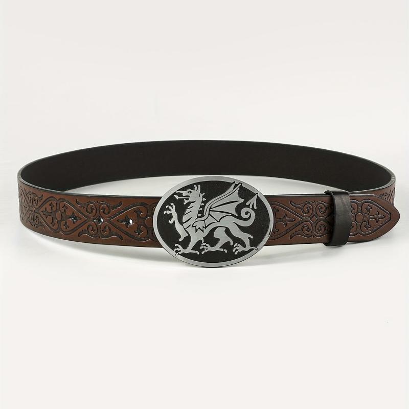 Men's Retro Embossed Oval Pixiu Buckle