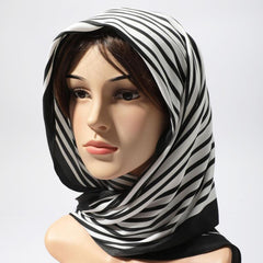 Stripe Print Rhombus Scarf Silk Shawl Women Head Wrap Satin Bandana