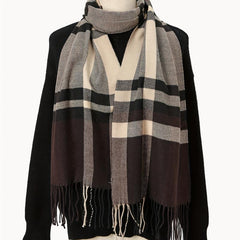 Geometric Plaid Scarf Unisex Warm Sunscreen Scarf Windproof Fringed Shawl