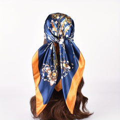 Vintage Flower Print Bandana Silk Square Scarf Windproof Head Wrap