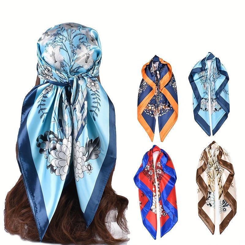 Vintage Flower Print Bandana Silk Square Scarf Windproof Head Wrap