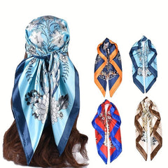 Vintage Flower Print Bandana Silk Square Scarf Windproof Head Wrap