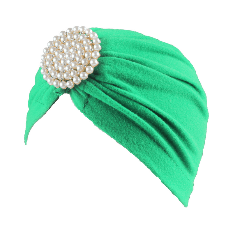 Faux Pearl Decor Turban Cap Candy Pleated Head Wrap Casual Headscarf Hijab