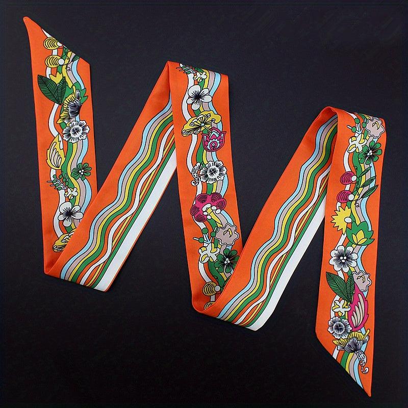 Twill Satin Scarf Female Long Ribbon Necktie French Flower Wave Hairband