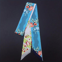 Twill Satin Scarf Female Long Ribbon Necktie French Flower Wave Hairband