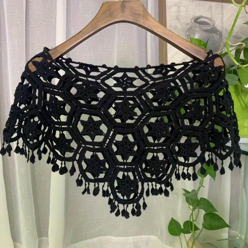 Vintage Hollow Out Tassel Shawl & Breathable Wrap