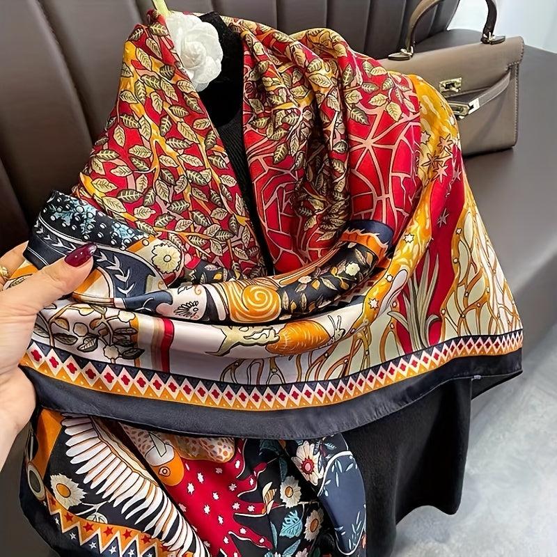 Boho Birds Floral Print Bandana Vintage Square Scarf Satin Shawl