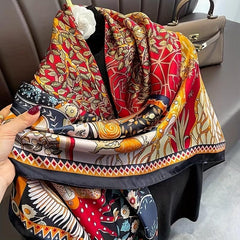 Boho Birds Floral Print Bandana Vintage Square Scarf Satin Shawl