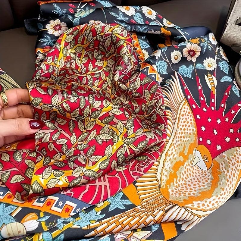 Boho Birds Floral Print Bandana Vintage Square Scarf Satin Shawl