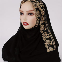 Flower Embroidery Chiffon Scarf Lace Hijab Thin Breathable Shawl Women Headscarf