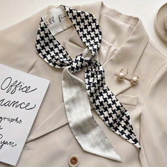 Geometric Print Skinny Scarf Silk Block Ribbon Necktie Neckerchief