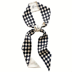 Geometric Print Skinny Scarf Silk Block Ribbon Necktie Neckerchief