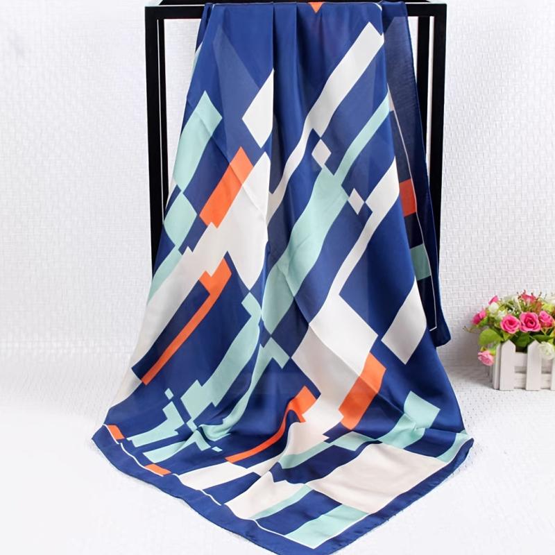 Block Print Square Scarf Satin Neckerchief Bandana Women Head Wrap