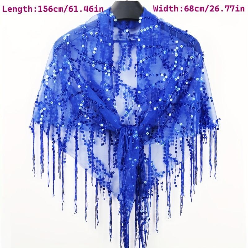 Sequin Sparkly Shawl Triangle Scarf Bright Candy Tassel Cape Women Glitter Scarf
