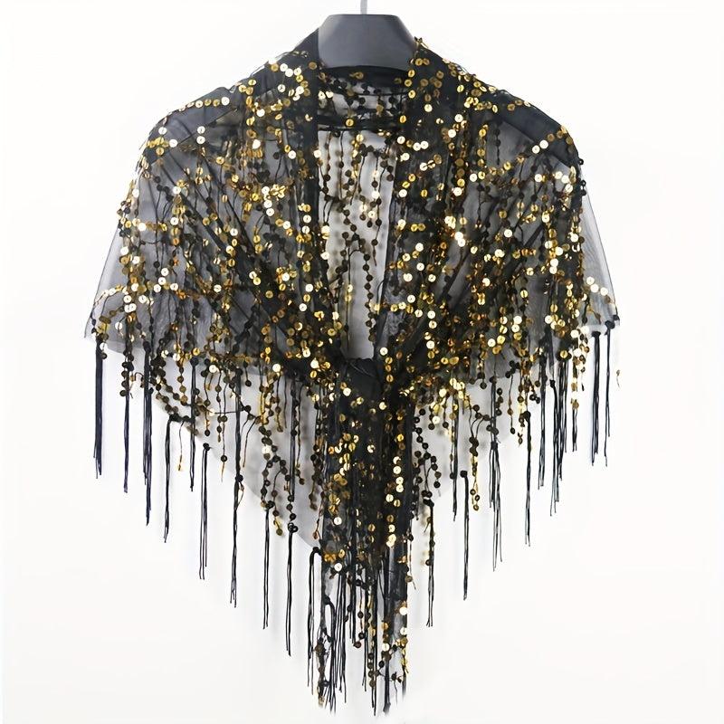 Sequin Sparkly Shawl Triangle Scarf Bright Candy Tassel Cape Women Glitter Scarf