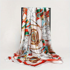 Sailboat Print Square Scarf Classic Satin Shawl Silk Neckerchief Bandana