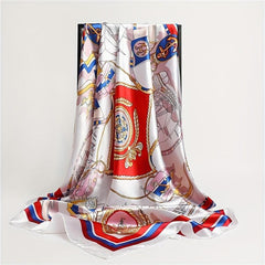 Sailboat Print Square Scarf Classic Satin Shawl Silk Neckerchief Bandana