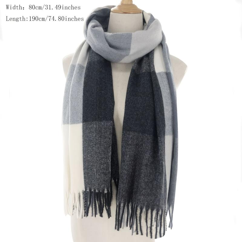 Geometric Plaid Tassel Scarf for Women Windproof Wrap