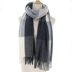 Geometric Plaid Tassel Scarf for Women Windproof Wrap