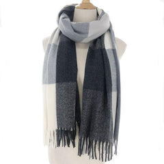 Geometric Plaid Tassel Scarf for Women Windproof Wrap