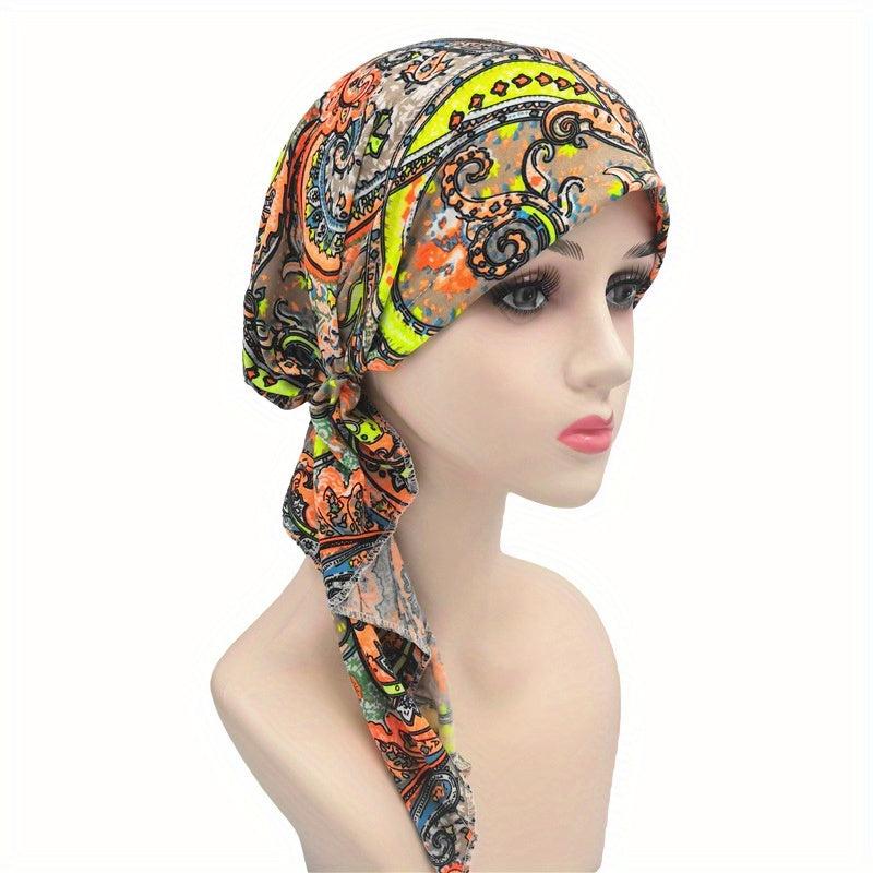 Vintage Paisley Print Head Wraps Elastic Turban Boho Headscarf Women