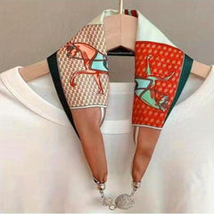 Magnetic Buckle Skinny Scarf Rhinestone Decor Necklace Neckerchief