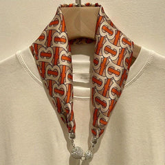 Magnetic Buckle Skinny Scarf Rhinestone Decor Necklace Neckerchief