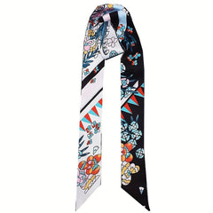 Floral Long Ribbon Scarf Silk Necktie Print Hairband