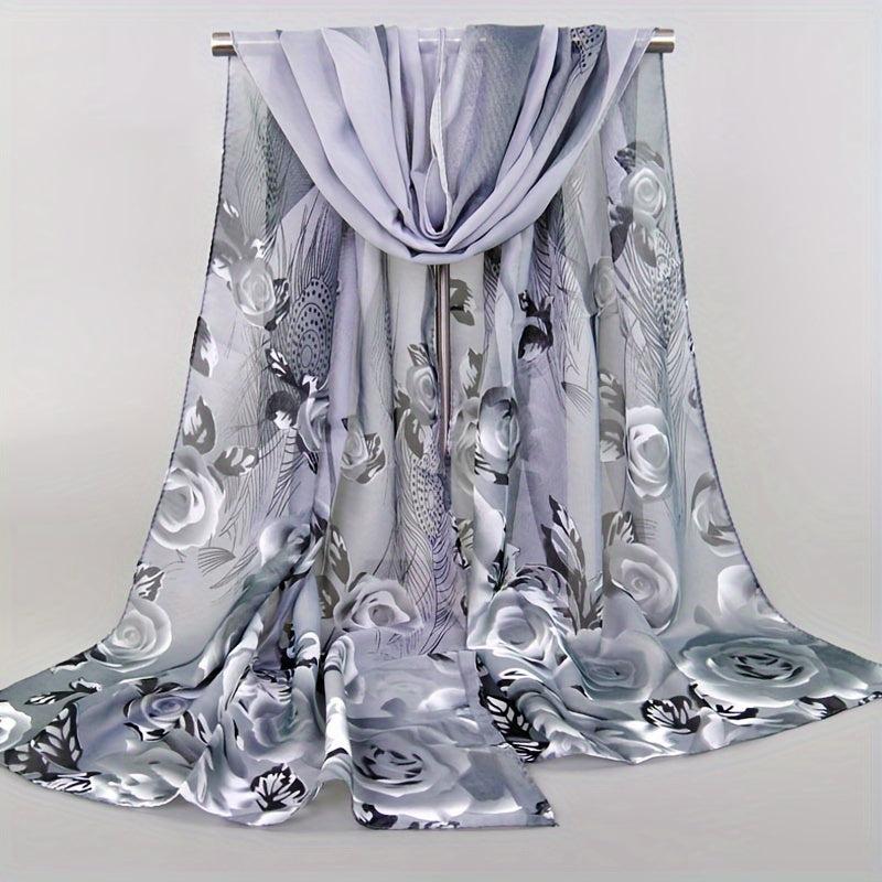 Colorful Flowers Chiffon Silk Scarf Retro Winter Shawl