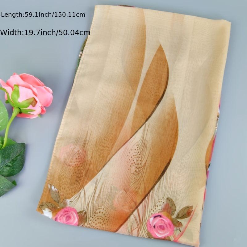 Colorful Flowers Chiffon Silk Scarf Retro Winter Shawl