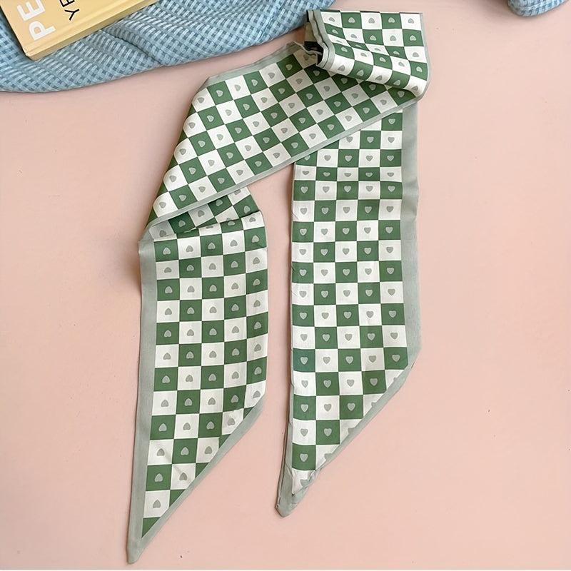Green Printed Twilly Scarf Long Ribbon Neckerchief Classic