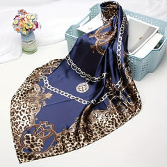 Leopard Chain Print Square Scarf Satin Bandana Hijab Women Head Wraps