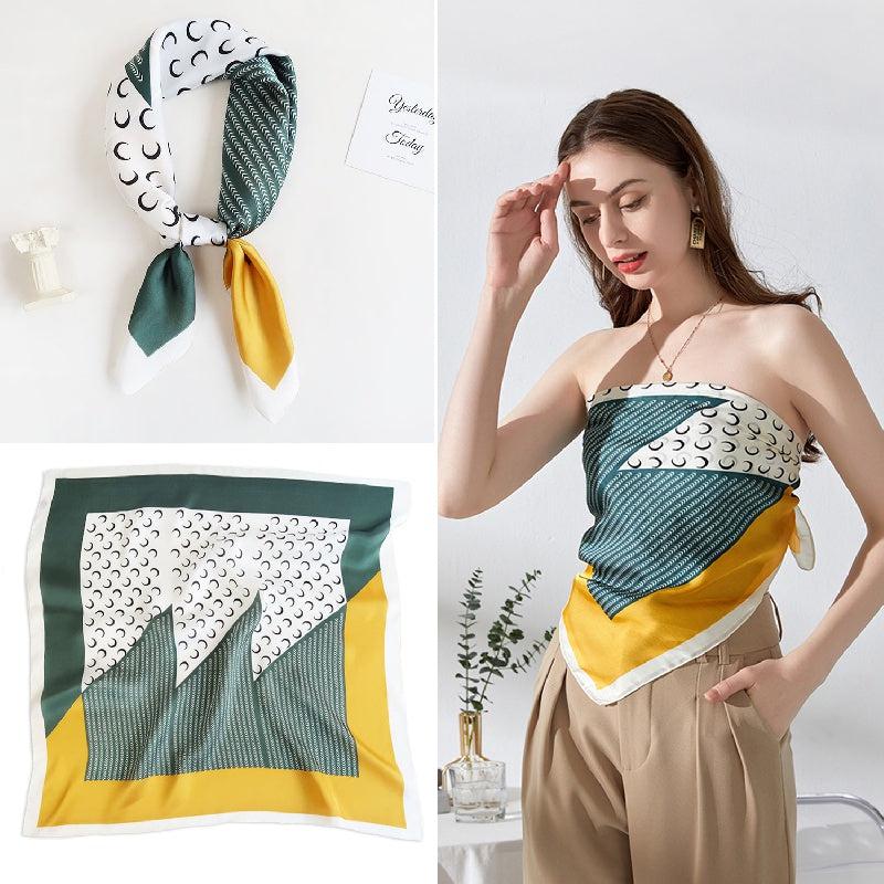 70 Crescents Silk Square Scarf Block Bandanas Neckerchief Head Wrap Hair Accesso