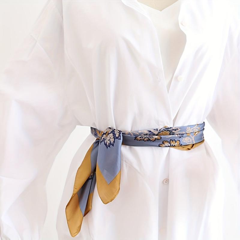 Flower Print Bandana Silk Square Scarf Satin Neckerchief Women Accessories