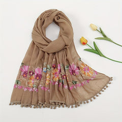 Flower Embroidery Vintage Scarf Boho Tassel Shawl Solid