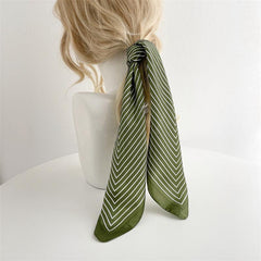 Stripe Print Square Scarf Satin Bandana Neckerchief Women Silk Head Wrap