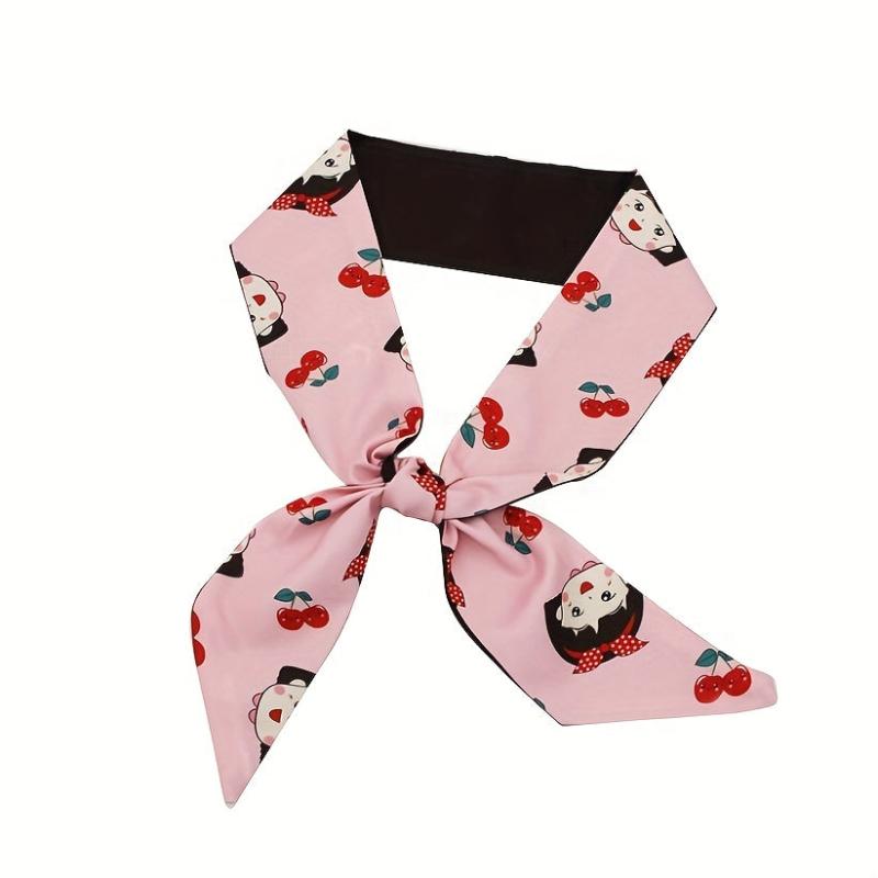 2pcs Pink Skinny Scarf Long Ribbon Neckerchief Twilly Scarf for Women