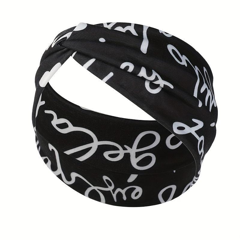Vintage Letter Print Headband Yoga Hairband Elastic Sports Headband
