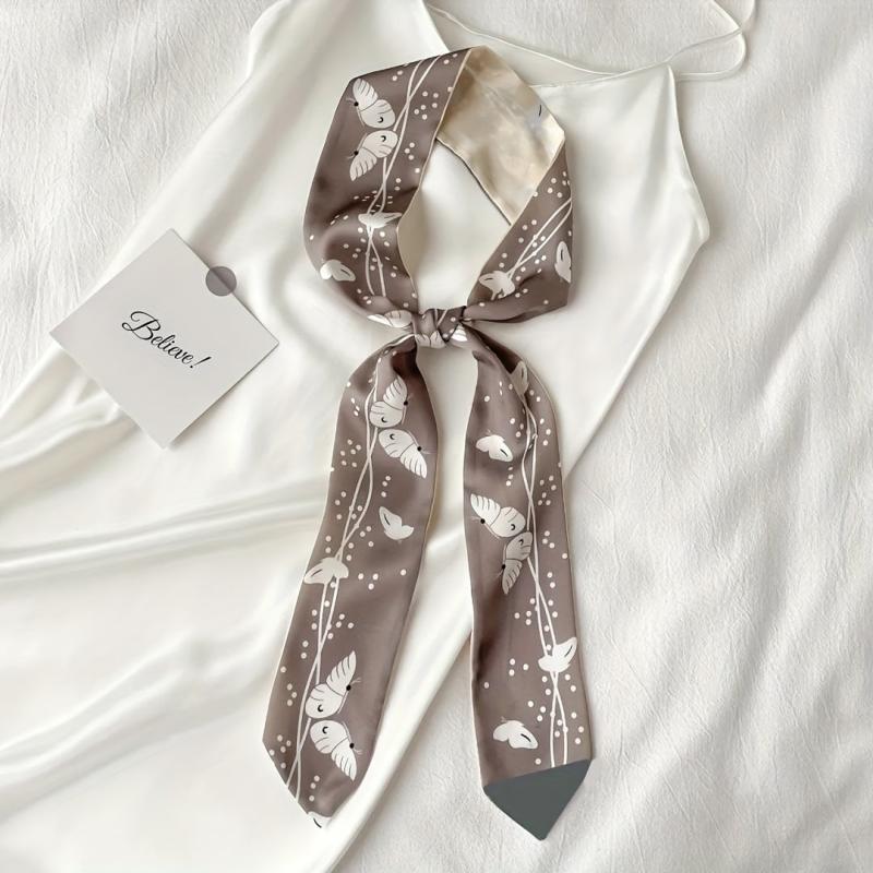 Butterfly Print Twilly Scarf Casual Ribbon Scarf