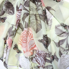 Vintage Rose Print Chiffon Scarf Green Shawl Thin Hijab Women Headscarf