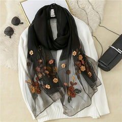 Begonia Flower Silky Scarf Women's Mother Striped Large Silk Scarf
